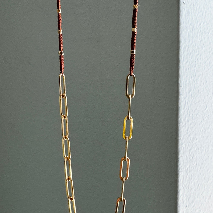 Rust Woven Strand with Paperclip Chain