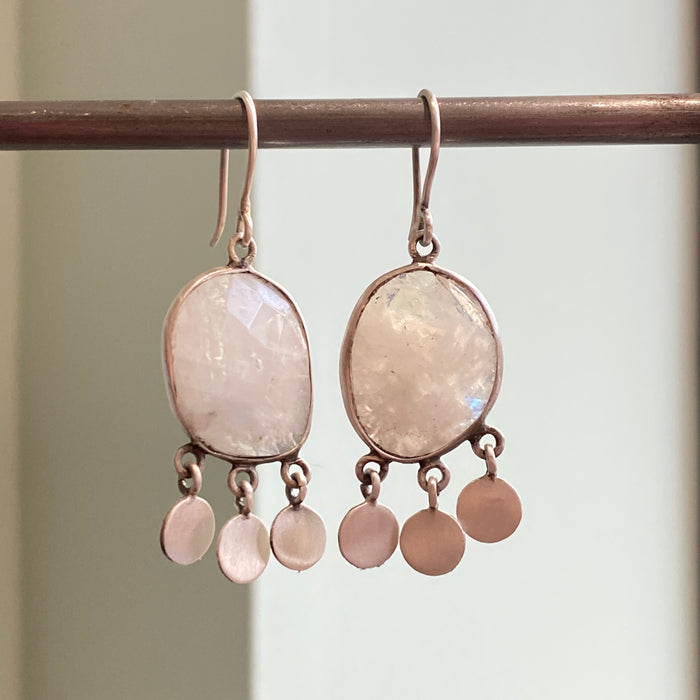 Faceted Moonstone Drops With Disc Dangles