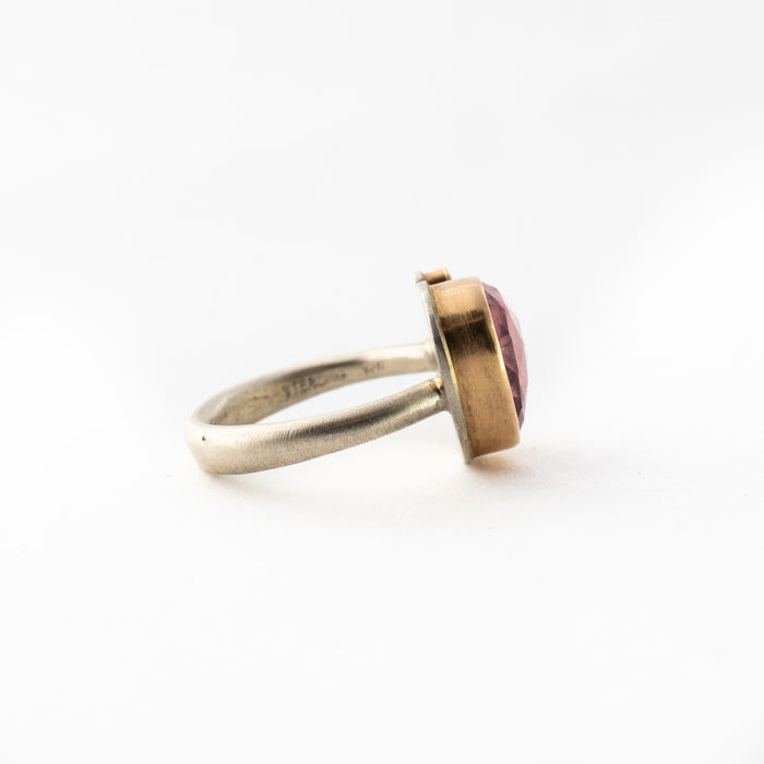 Asymmetrical Pink Tourmaline Ring with Diamond