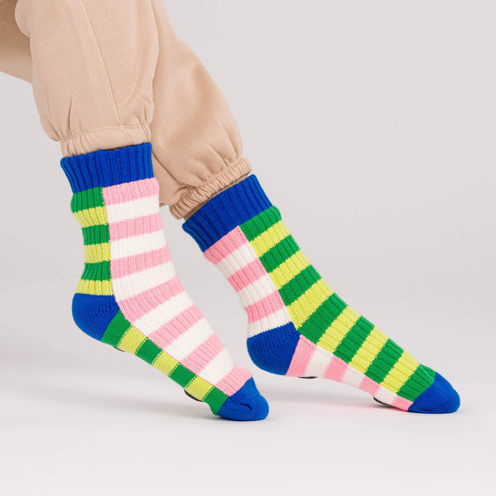 Super Stripe Knit House Socks: Peach Cobalt / S/M - W 6-9<br>M 5-7.5