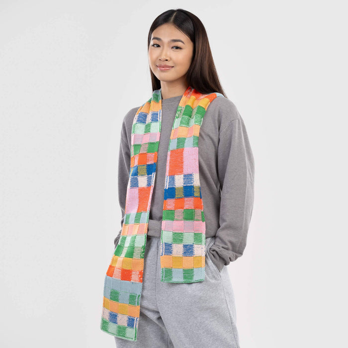 Mosaic Plaid Skinny Scarf: Candy