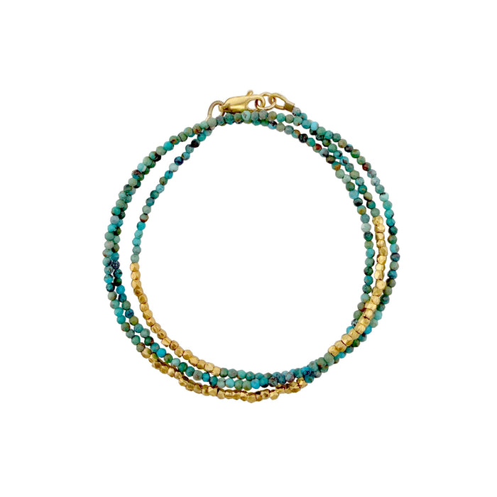 Triple wrap w turquoise & metal beads bracelet: Vermeil