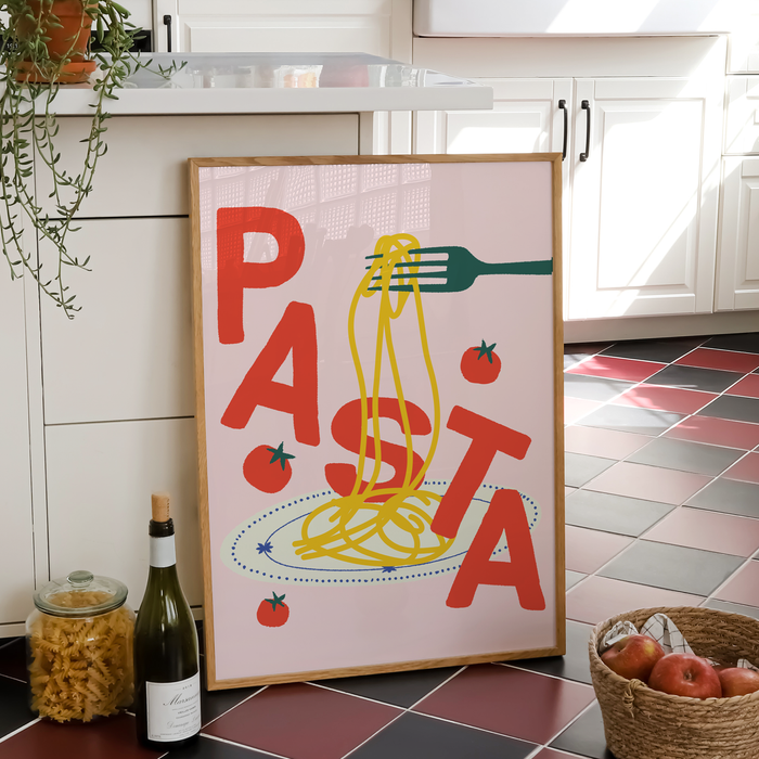 Plate of Spaghetti Pasta Print: Blue / 11"x14"