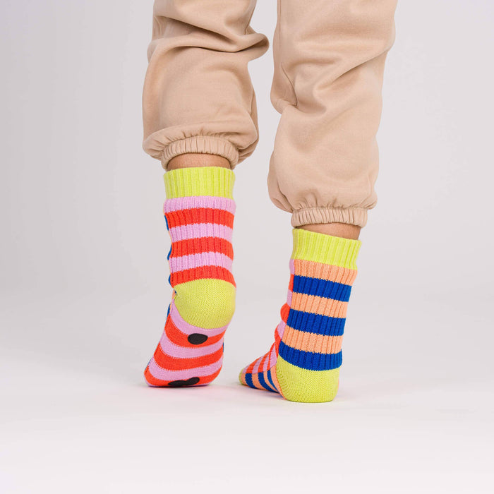 Super Stripe Knit House Socks: Peach Cobalt / S/M - W 6-9<br>M 5-7.5