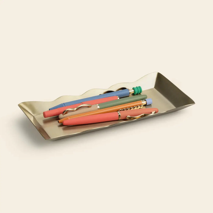 Metal Pen Tray, Scallop Edge: Gold