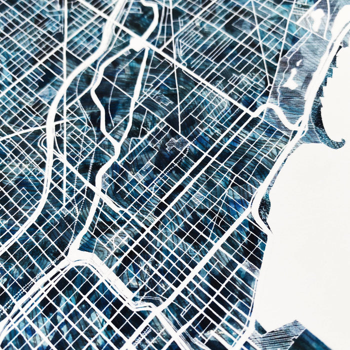 Chicago Illinois Painted Map ART PRINT: Waves / 11 x 14