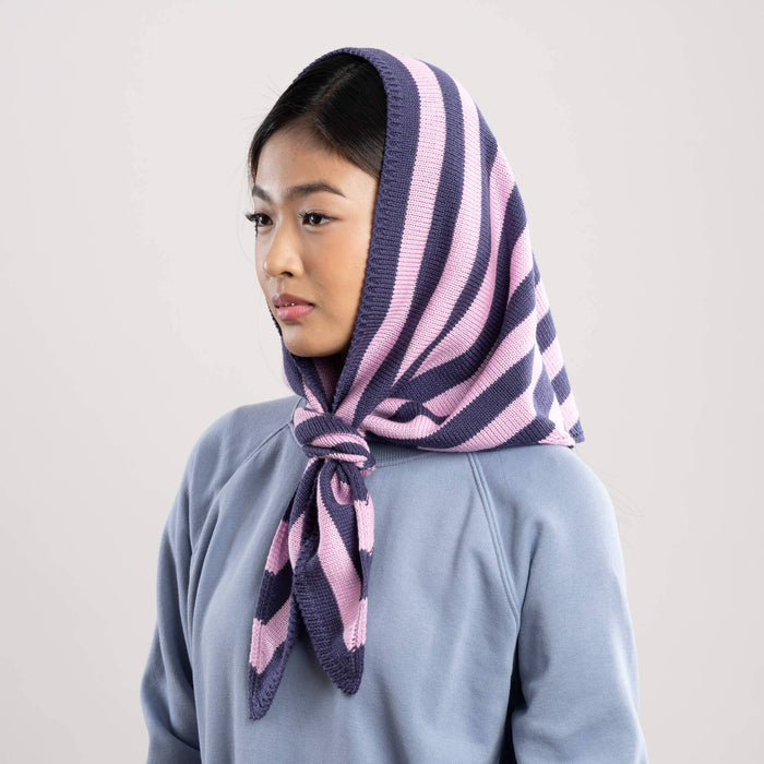 Simple Stripe Triangle Scarf: Lilac Denim