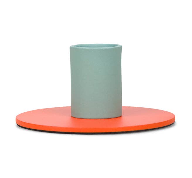 Small Two-Tone Orange Flame & Opaline Green Metal Candleholder