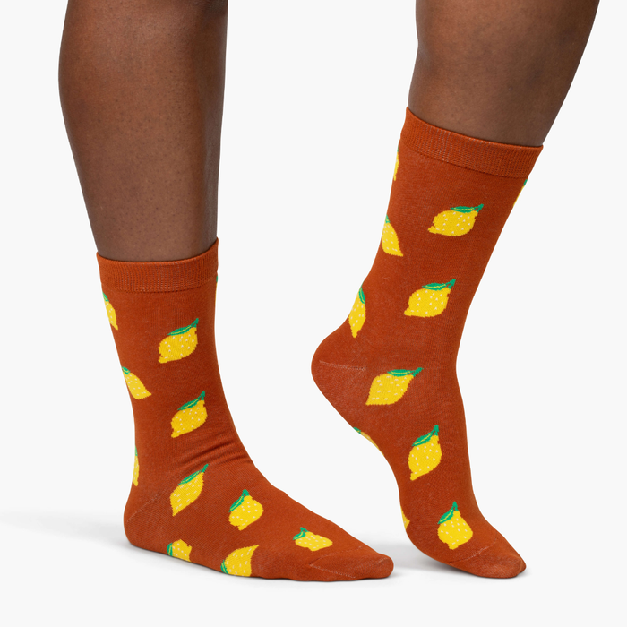 Brown Lemon Crew Socks