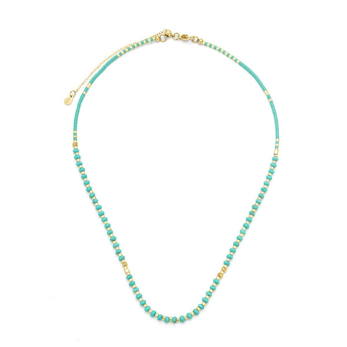 Lumira Mini Gemstone Necklace with Miyuki Beads: Blue Apatite