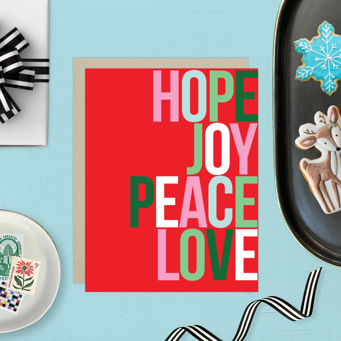 Hope Joy Peace Red Holiday Card
