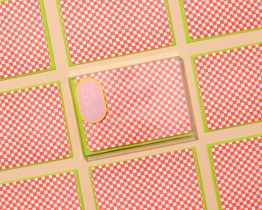 Neon Check Notecard Set of 8