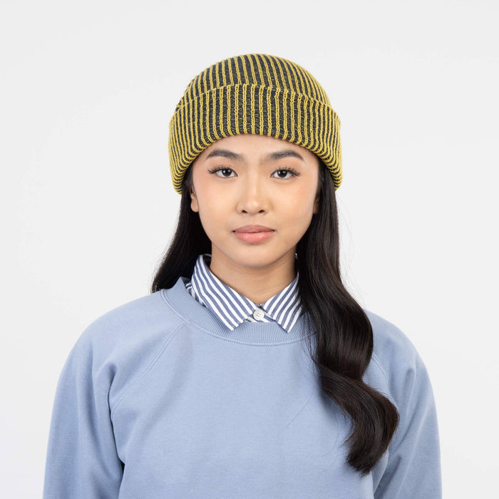 Simple Rib Knit Beanie: Cobalt Sand