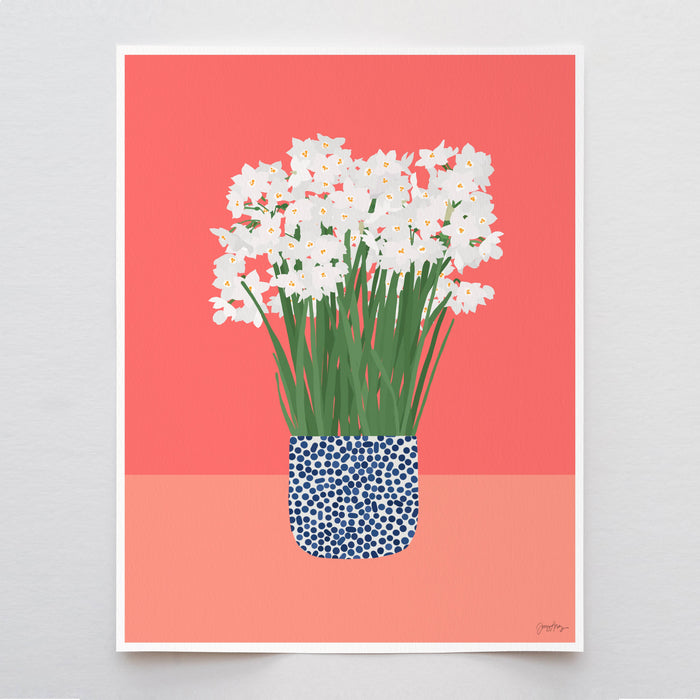Paperwhite Flowers Art Print. Signed. Unframed. 220428: 11 x 14 unframed