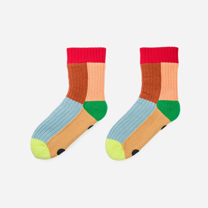 Kaleidoscope Knit House Socks: Olive Cobalt / S/M - W 6-9<br>M 5-7.5