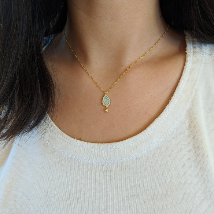 Opal Teardrop Necklace: White Opal