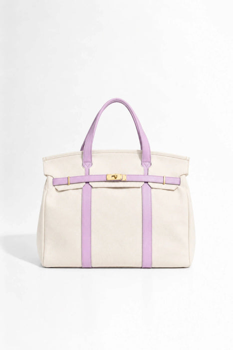 NEW! Premium Cotton Canvas Pastel Trim Canvas Boatkin Bag: Purple