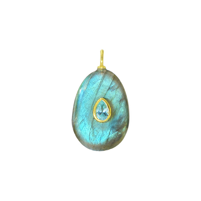 Labradorite Gemstone Pendant With Topaz: Mini Teardrop
