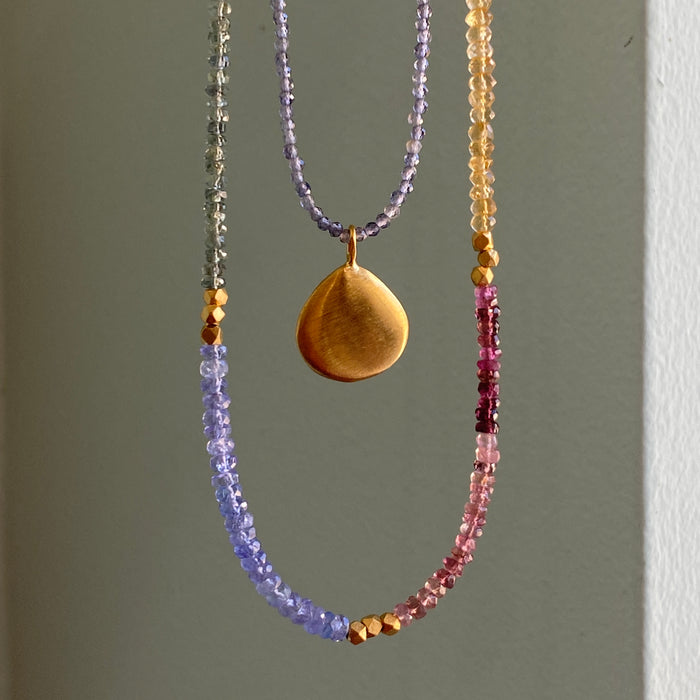 tanzanite, sappire, citrine & beads triple wrap