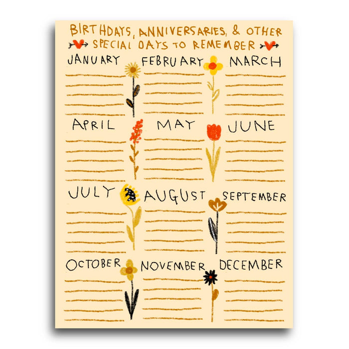 SPECIAL DAYS TO REMEMBER (IVORY) Calendar