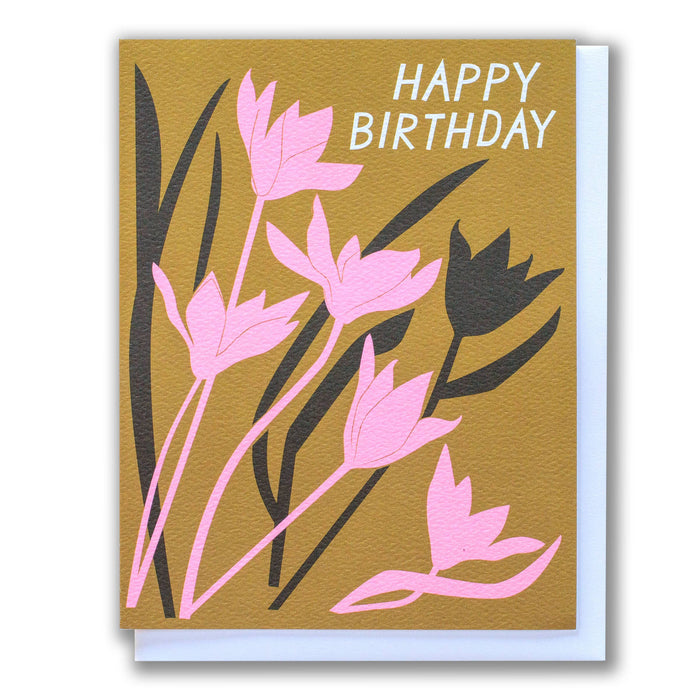 Brown & Pink Tulip Birthday Card