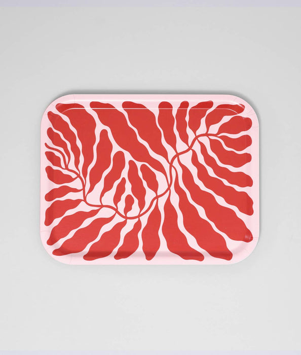 Red Leaves Small Rectangle Birch Serving Tray