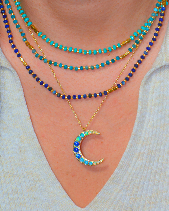 Large Gradient Bezel Opal Moon Necklace