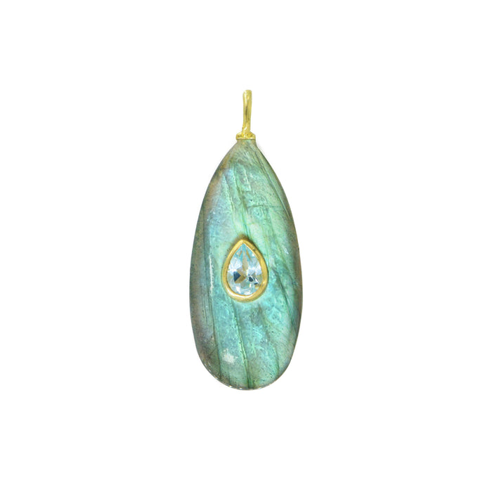 Labradorite Gemstone Pendant With Topaz: Mini Teardrop
