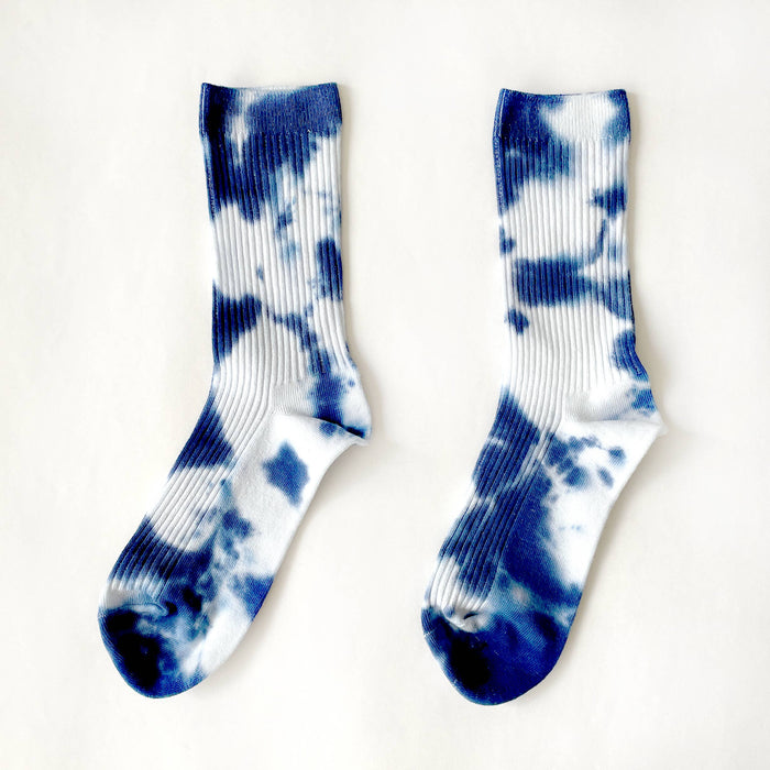 Indigo Tie-dye Dressy Socks: Medium (W 6-10 / M 6-8)