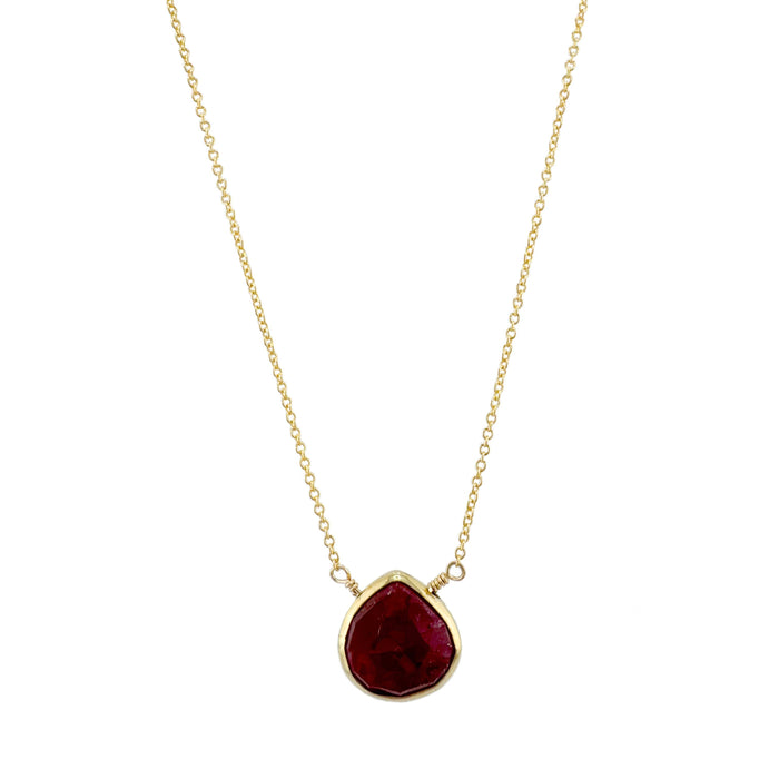 Small ruby teardrop necklace: Gold Vermeil