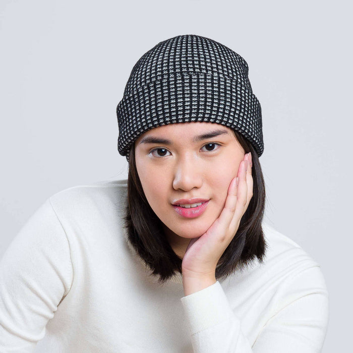 Simple Grid Knit Beanie: Cobalt Peach