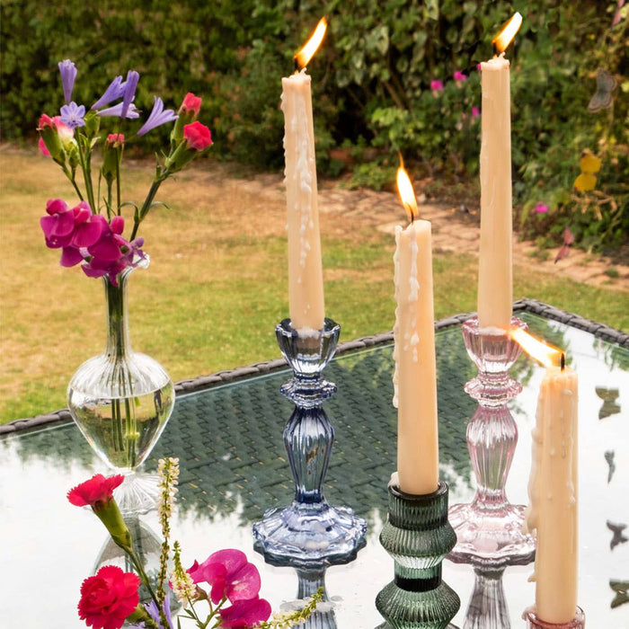 Navy Glass Candlestick Holder