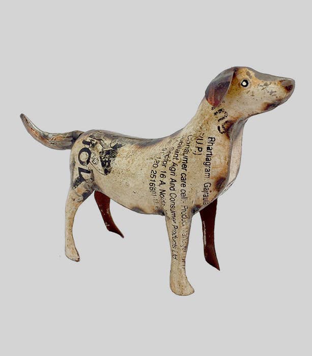 Dog White Standing Recycled Metal Animals