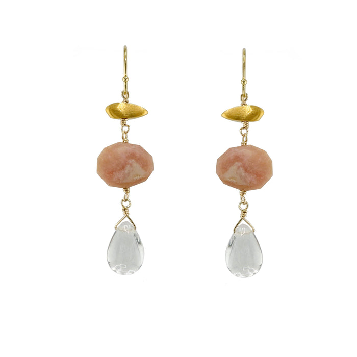 Little nugget w. stone & quartz earrings: Vermeil / Moonstone