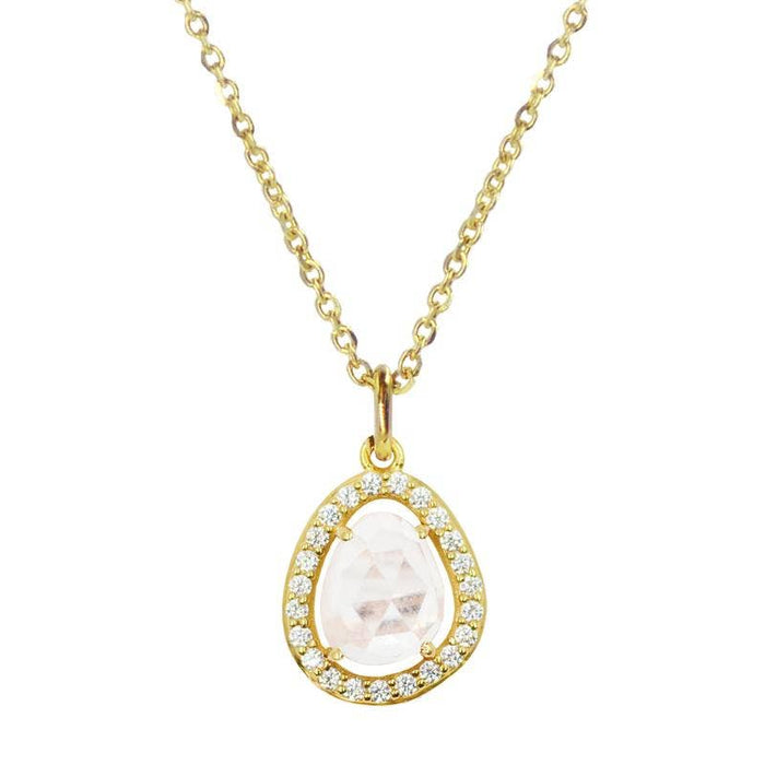 Deanna Necklace with Floating Quartz Gemstone: Gold