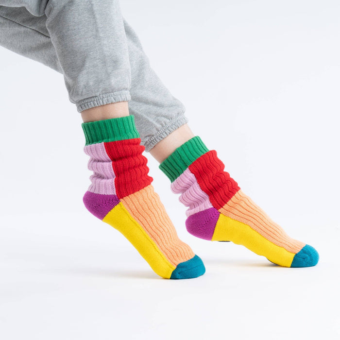 Kaleidoscope Knit House Socks: Peach Red / S/M - W 6-9<br>M 5-7.5