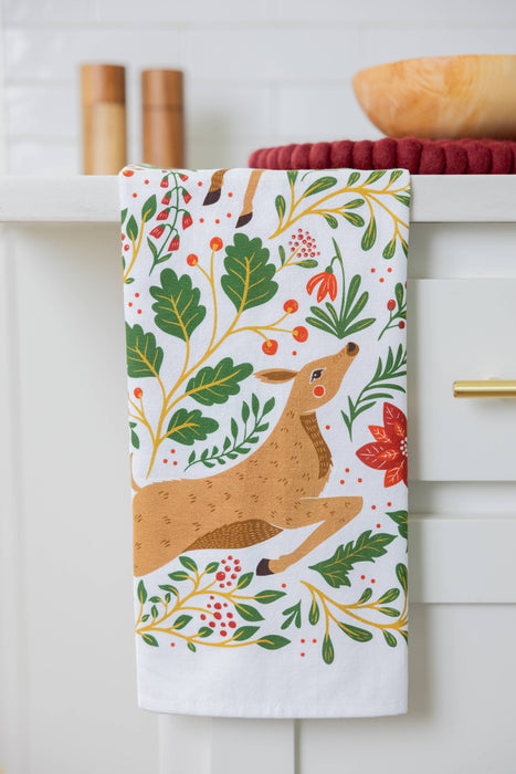 Christmas Forest Tea Towel - Woodland Holiday Kitchen Towel