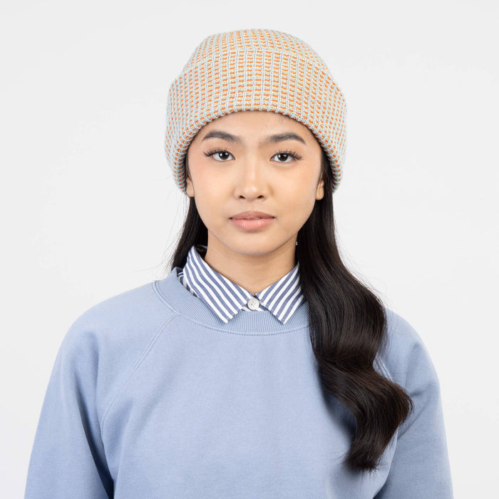 Simple Grid Knit Beanie: Indigo