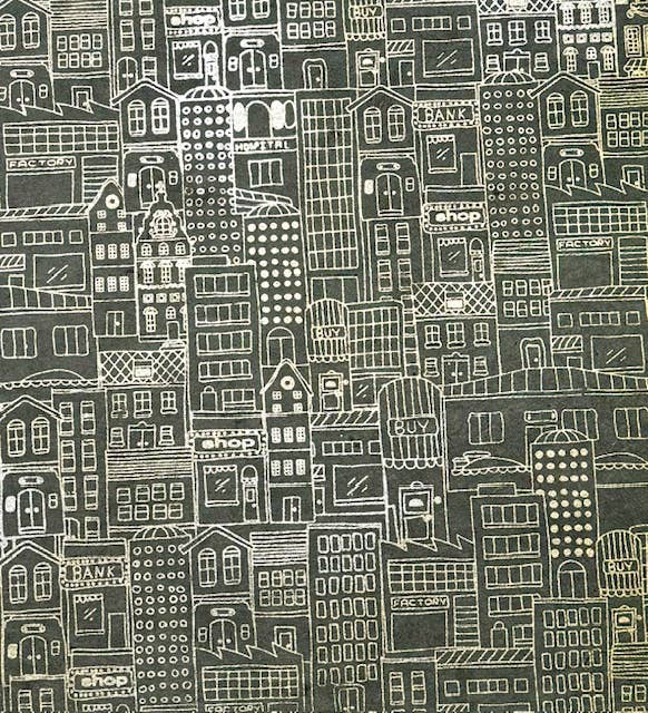 Metropolitan, gold sil copper on slate