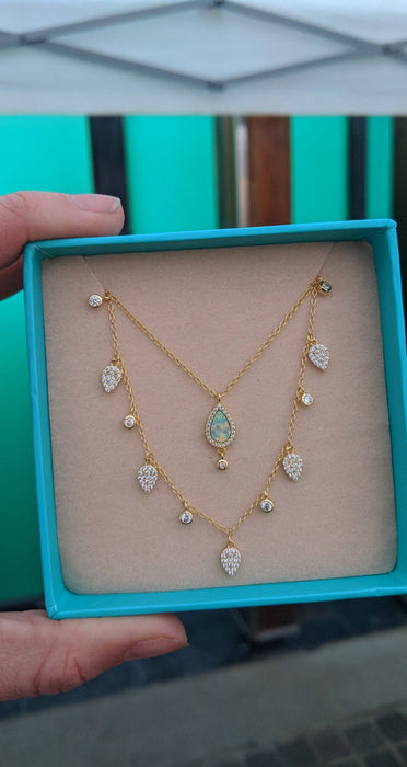 Opal Teardrop Necklace: White Opal