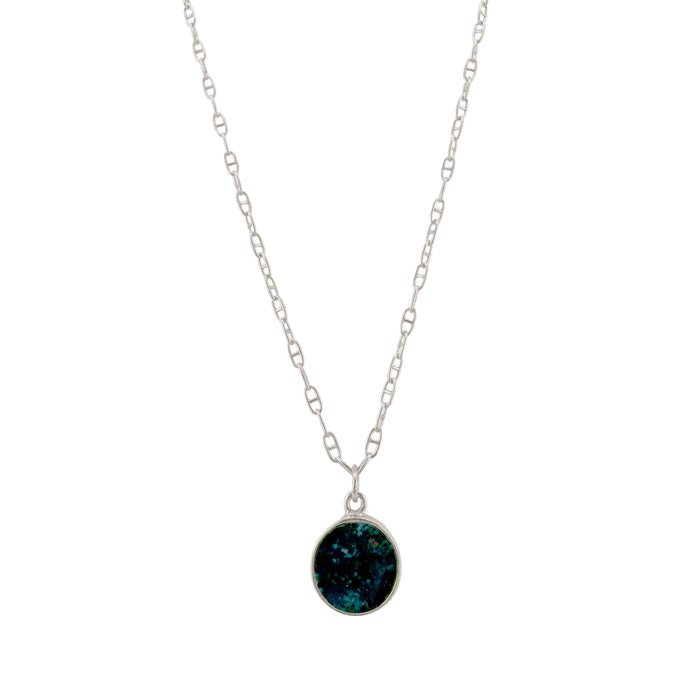 Chrysocolla Coin Necklace in Silver or Vermeil: Silver