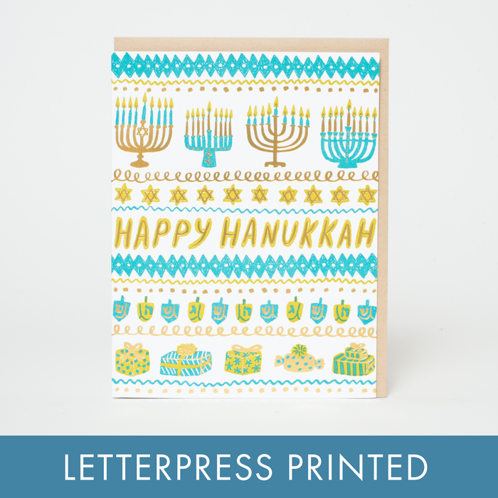 Hanukkah Stripes Letterpress Greeting Card by Phoebe Wahl: Paper tab