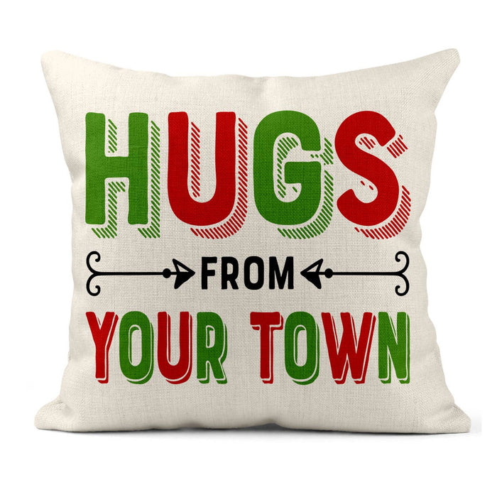 Personalized City Square Pillow, Hugs Name Drop Design: Gray-Green