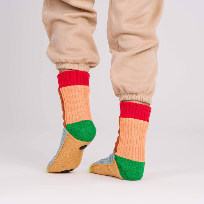 Kaleidoscope Knit House Socks: Olive Cobalt / S/M - W 6-9<br>M 5-7.5