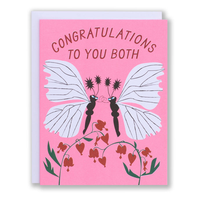 A Pair of Kissing Moths Congratulations Card