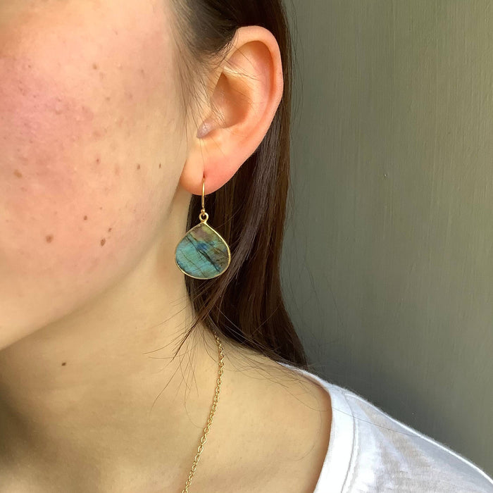 Labradorite Teardrop Slab Earrings, Vermeil