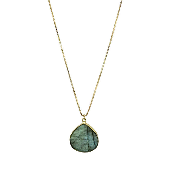 Labradorite Teardrop Slab Necklace in Silver or Vermeil: Vermeil