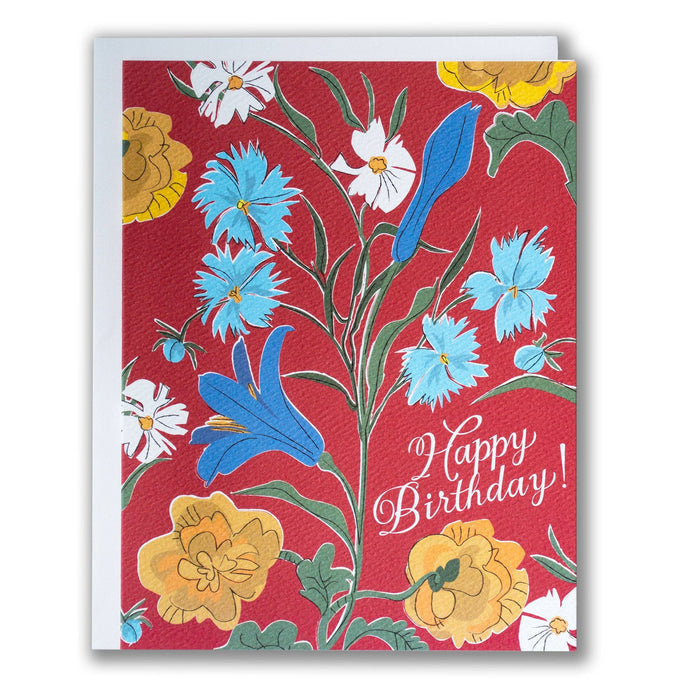 Red Vintage Floral Birthday Card: Red Vintage Floral Birthday Card