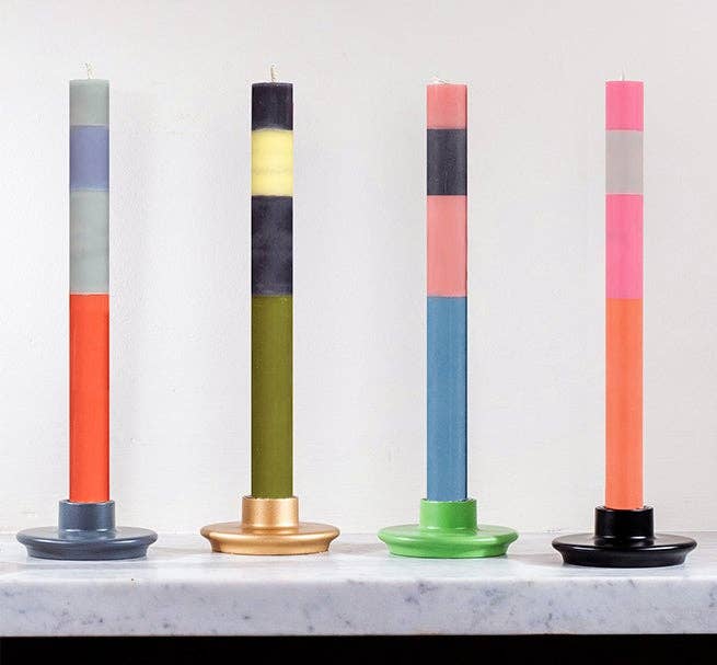 10'' H ABSTRACT Striped Opaline, Pompadour & Rust Eco Dinner Candles, Gift Box of 4