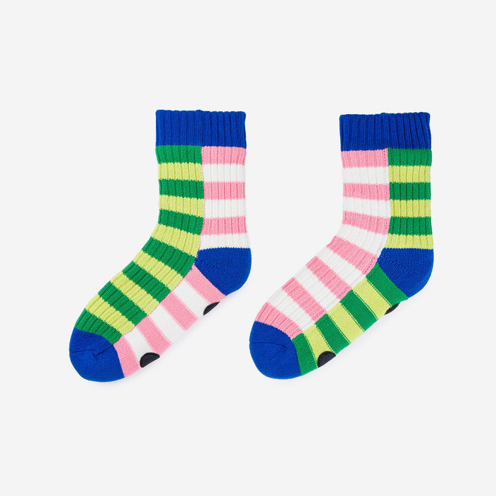 Super Stripe Knit House Socks: Peach Cobalt / S/M - W 6-9<br>M 5-7.5